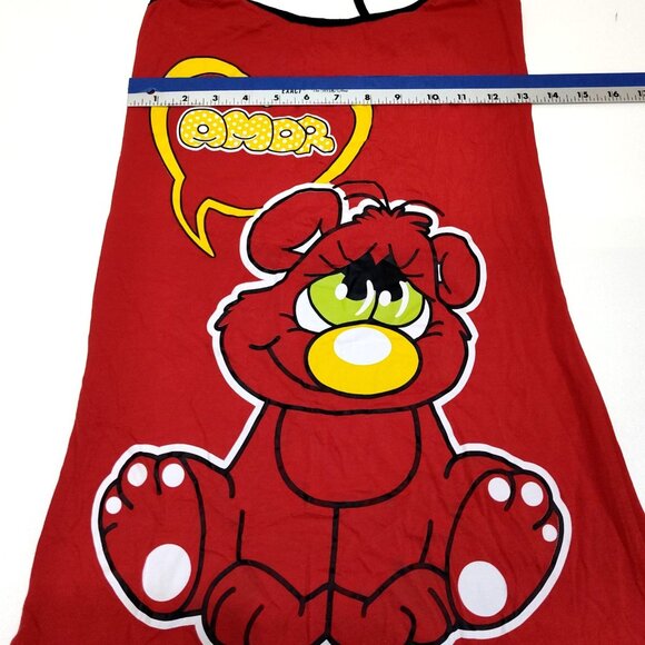 Nicoletta Amor Nightgown Size Large Red Cartoon Bear w/ Black Straps 90% Cotton - Picture 4 of 7